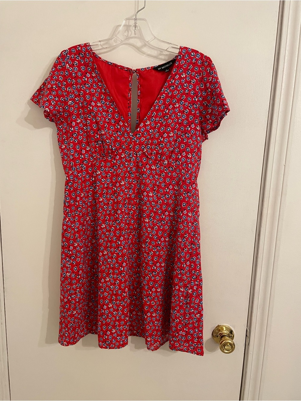 My Michelle Red Floral Dress with Blue Accents